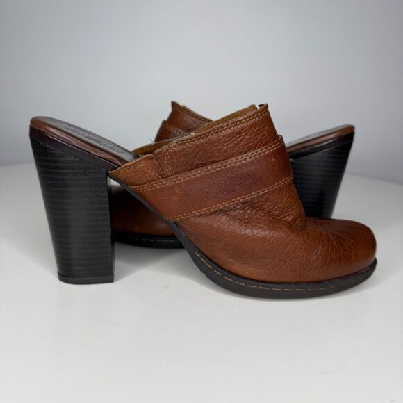 b.ø.c Born Concept Brown Leather Mule Clogs Heeled Slip On Shoes - Women’s 9 - Picture 5 of 9